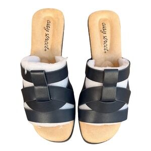 Easy Street Lakeport 1 Sandal Womens 6 WW Navy Strappy Slide Open Toe Slip On